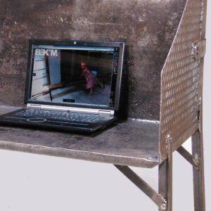 Unique industrial desk by B3KM - upcycled vintage French tractor bucket metal design