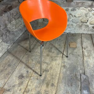 Mid-Century Modern orange chair by Francesca and Robbie Barutti - vintage retro design with chrome legs
