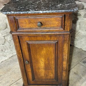 Antique French marble-topped oak cabinet - late 19th century provincial style bedside table