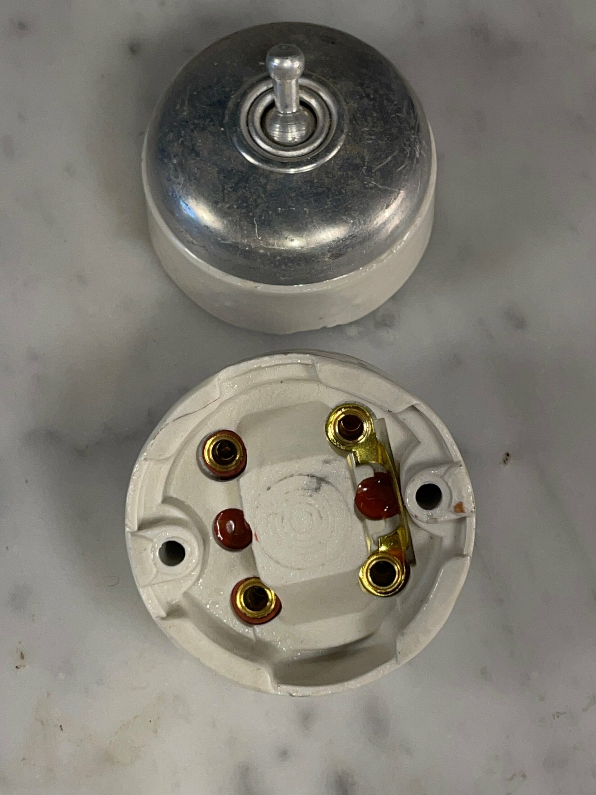 Set of 5 Vintage Metal & Ceramic Toggle Light Switches – Mid-Century - Image 5