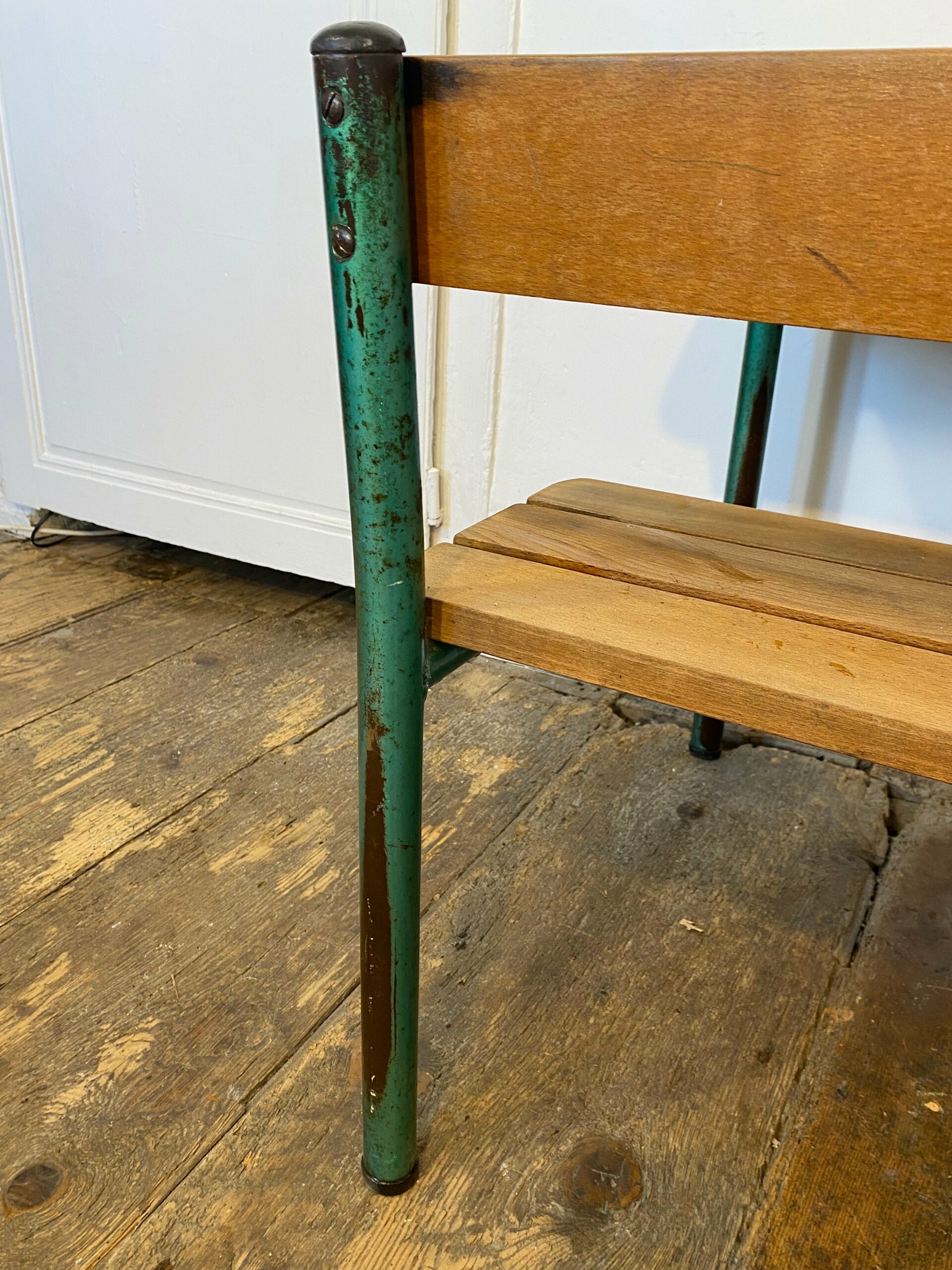 Vintage French School Desk by Delagrave – Wood & Metal Bench, Patina - Image 4