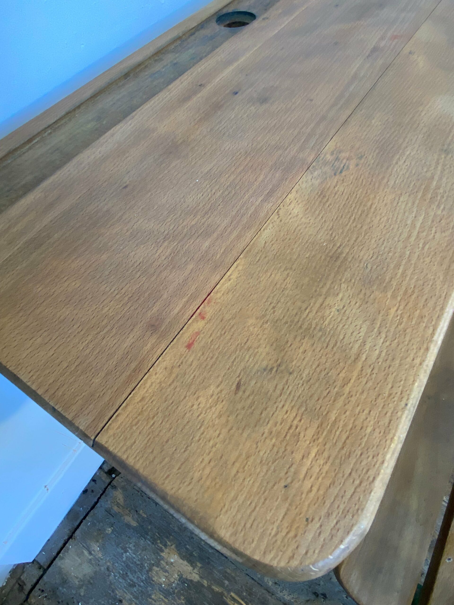 Vintage French School Desk by Delagrave – Wood & Metal Bench, Patina - Image 10