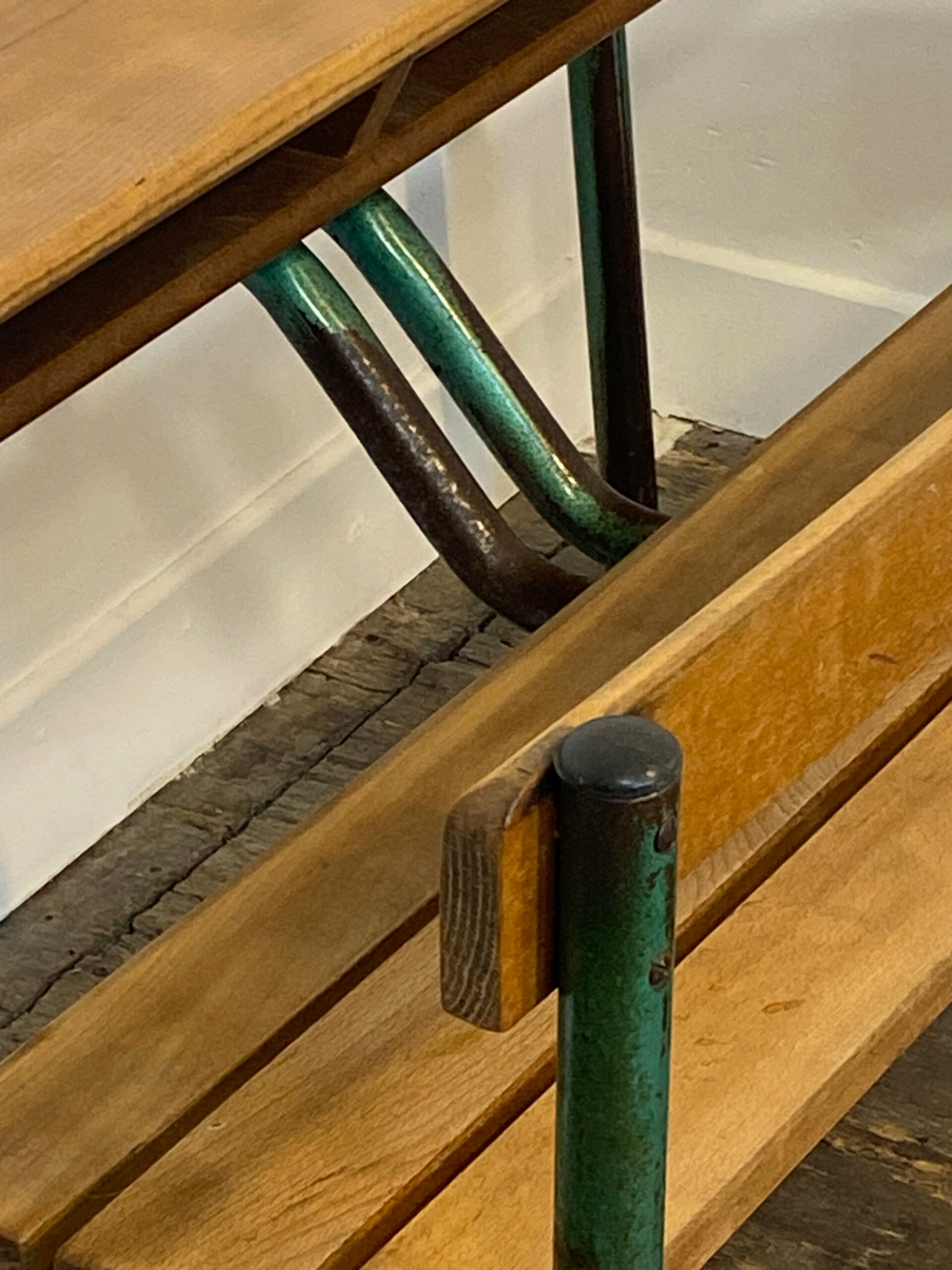 Vintage French School Desk by Delagrave – Wood & Metal Bench, Patina - Image 6