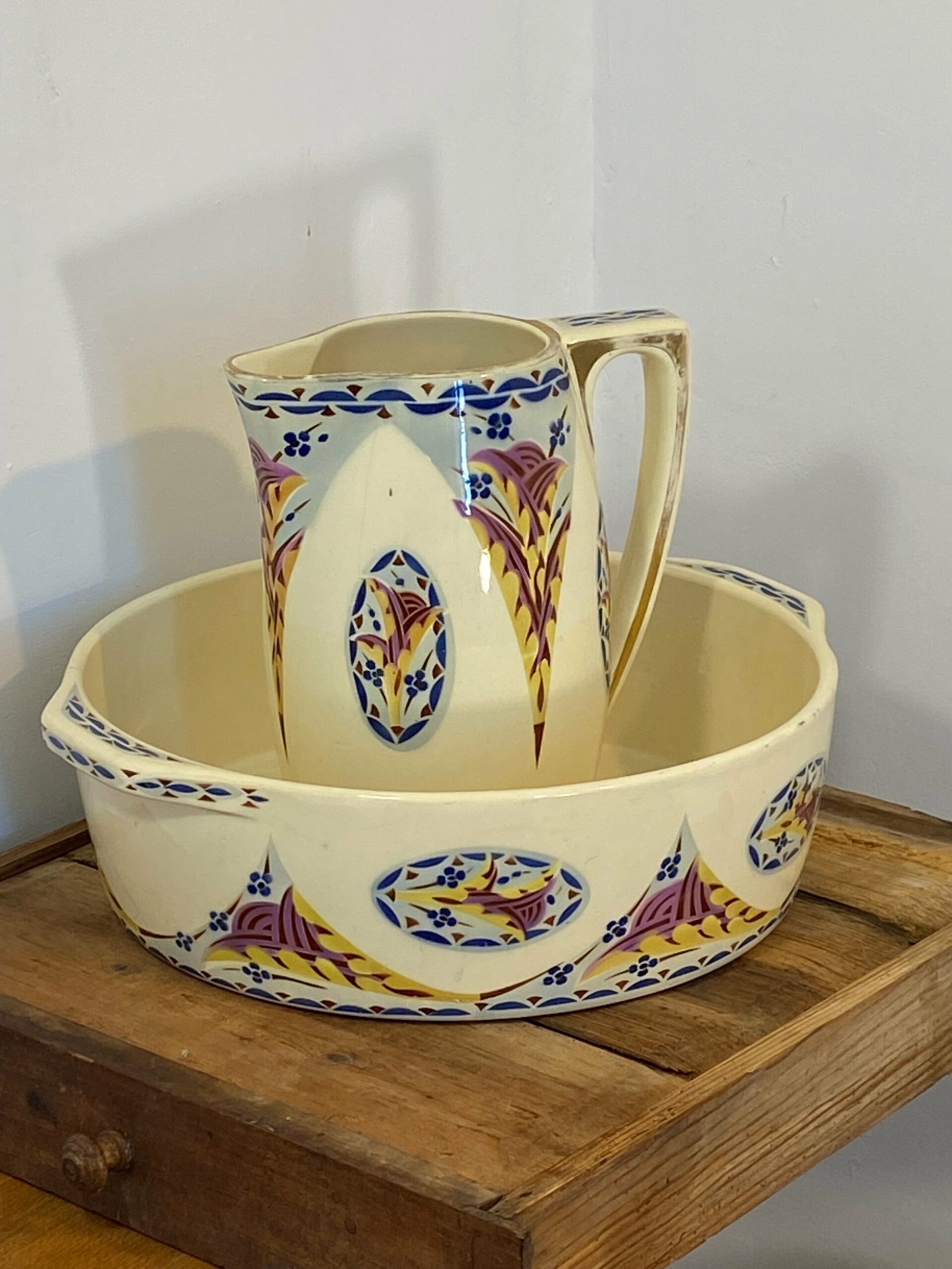 Vintage French Saint-Amand Art Deco Pitcher & Basin – Hand-Painted Floral - Image 2