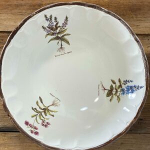 Vintage French botanical faience set from Haute Provence with flower motifs - soup bowl and 3 plates mid-century earthenware