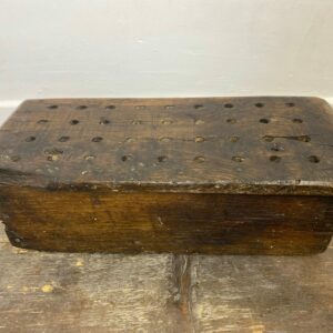 Antique 19th-century oak wooden foot warmer with vent holes from French wine domain - rustic primitive farmhouse decor collectible