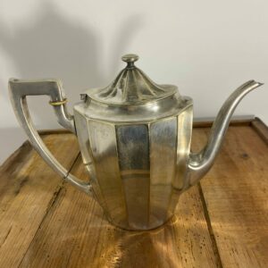 Vintage Art Deco silver-plated teapot with faceted geometric design from 1920s-1930s - elegant collectible tableware