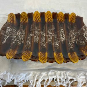 Vintage Vallauris asparagus serving plate with earthy glaze - mid-century French pottery artisan ceramic from 1960s-70s