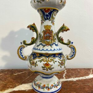 French faience vase from Desvres Les Sables d'Olonne 1779 with hand-painted polychrome floral designs - late 19th century antique