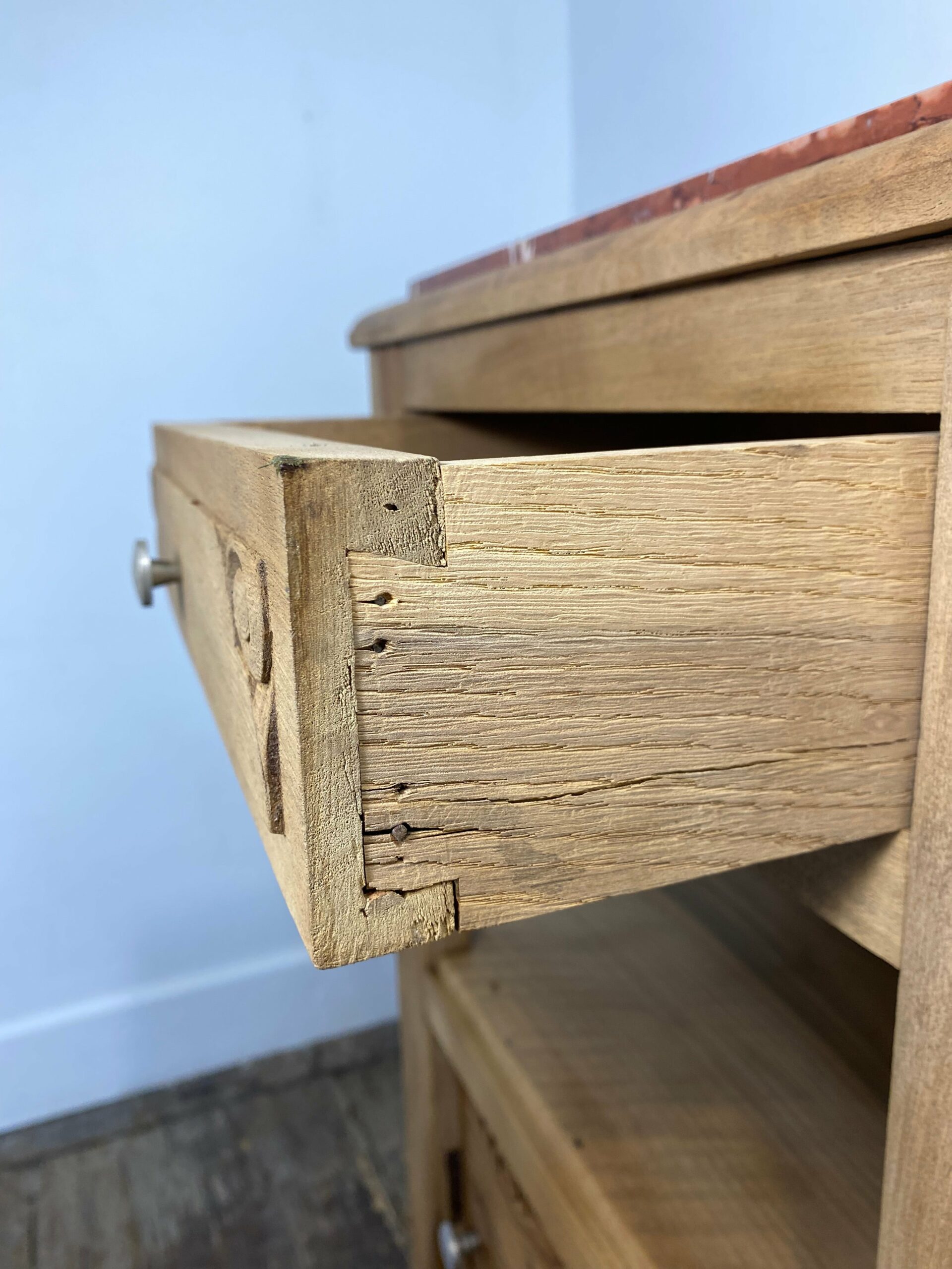 Antique Provincial Walnut Bedside Cabinet with Red Marble Top - Image 6