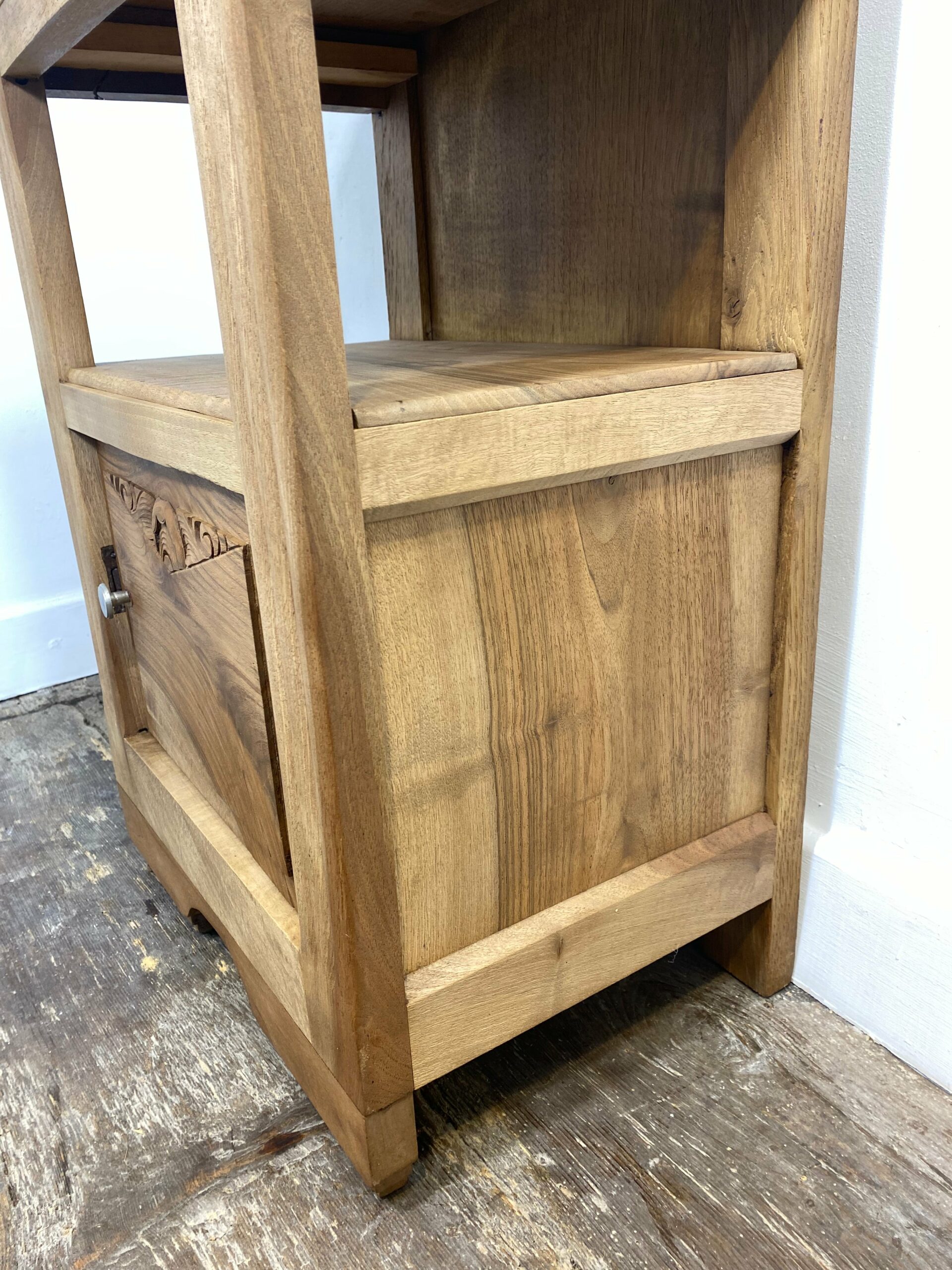 Antique Provincial Walnut Bedside Cabinet with Red Marble Top - Image 7
