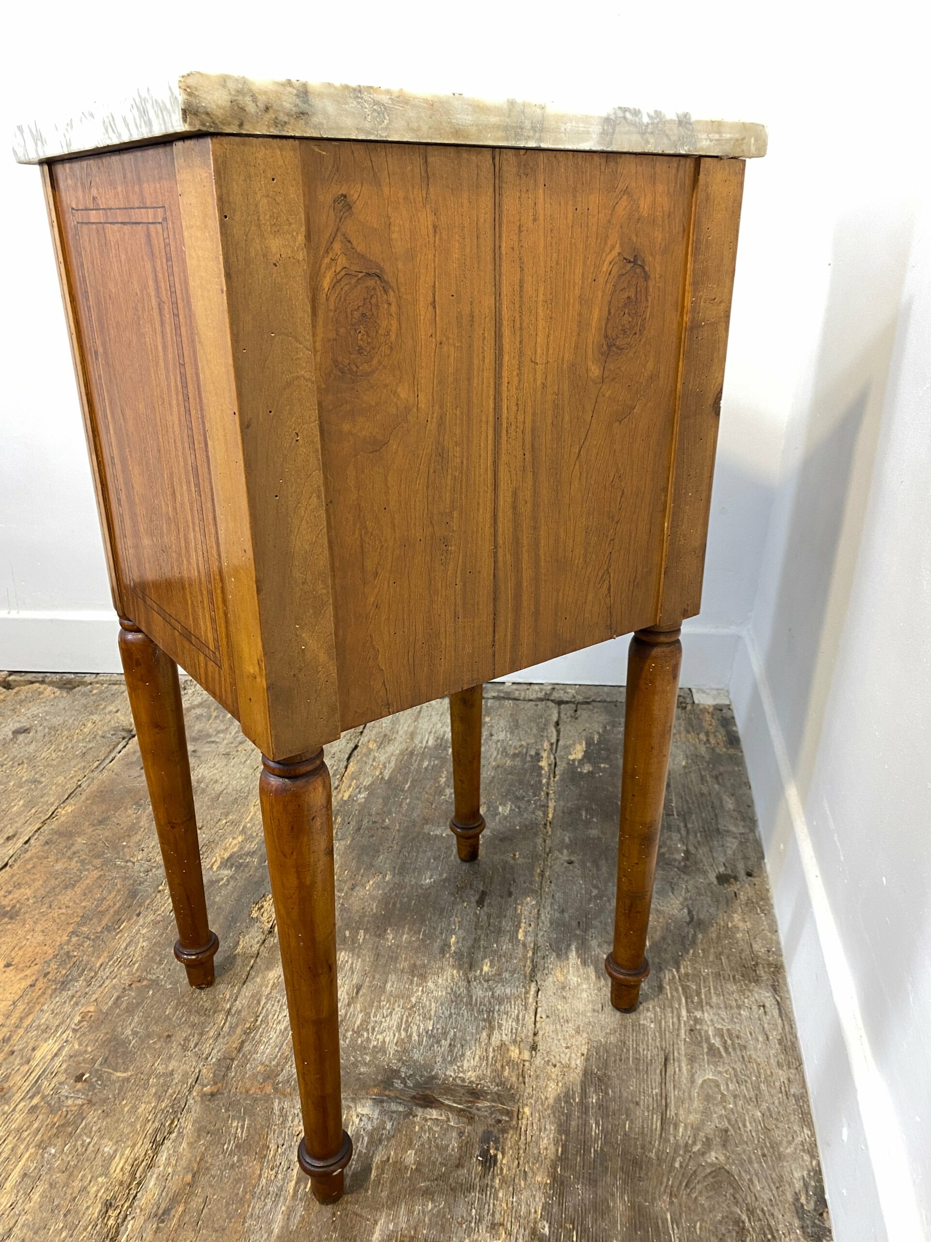 Antique Louis XVI-Style Marble-Top Nightstand with Marquetry - Image 7