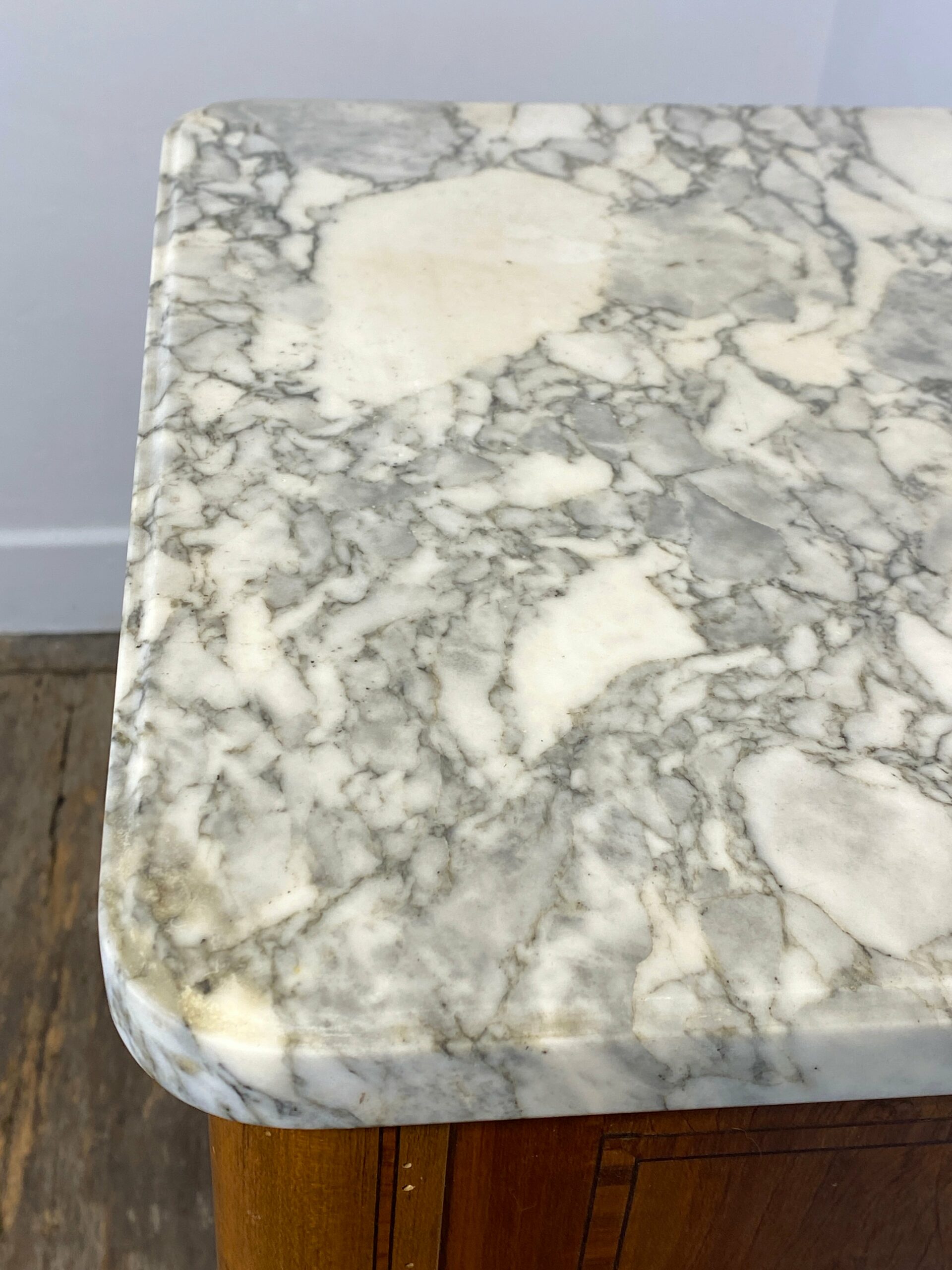 Antique Louis XVI-Style Marble-Top Nightstand with Marquetry - Image 8