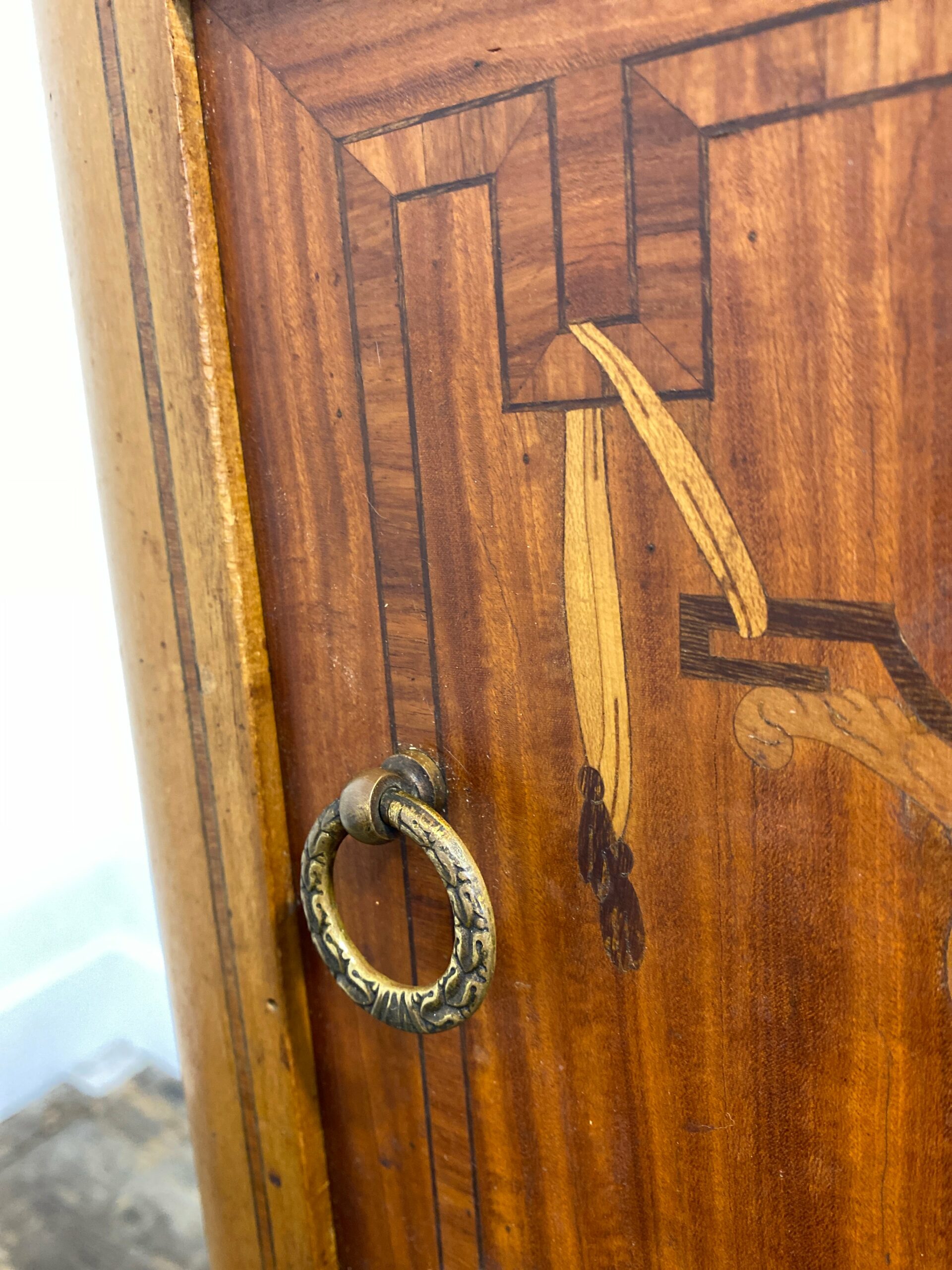 Antique Louis XVI-Style Marble-Top Nightstand with Marquetry - Image 11