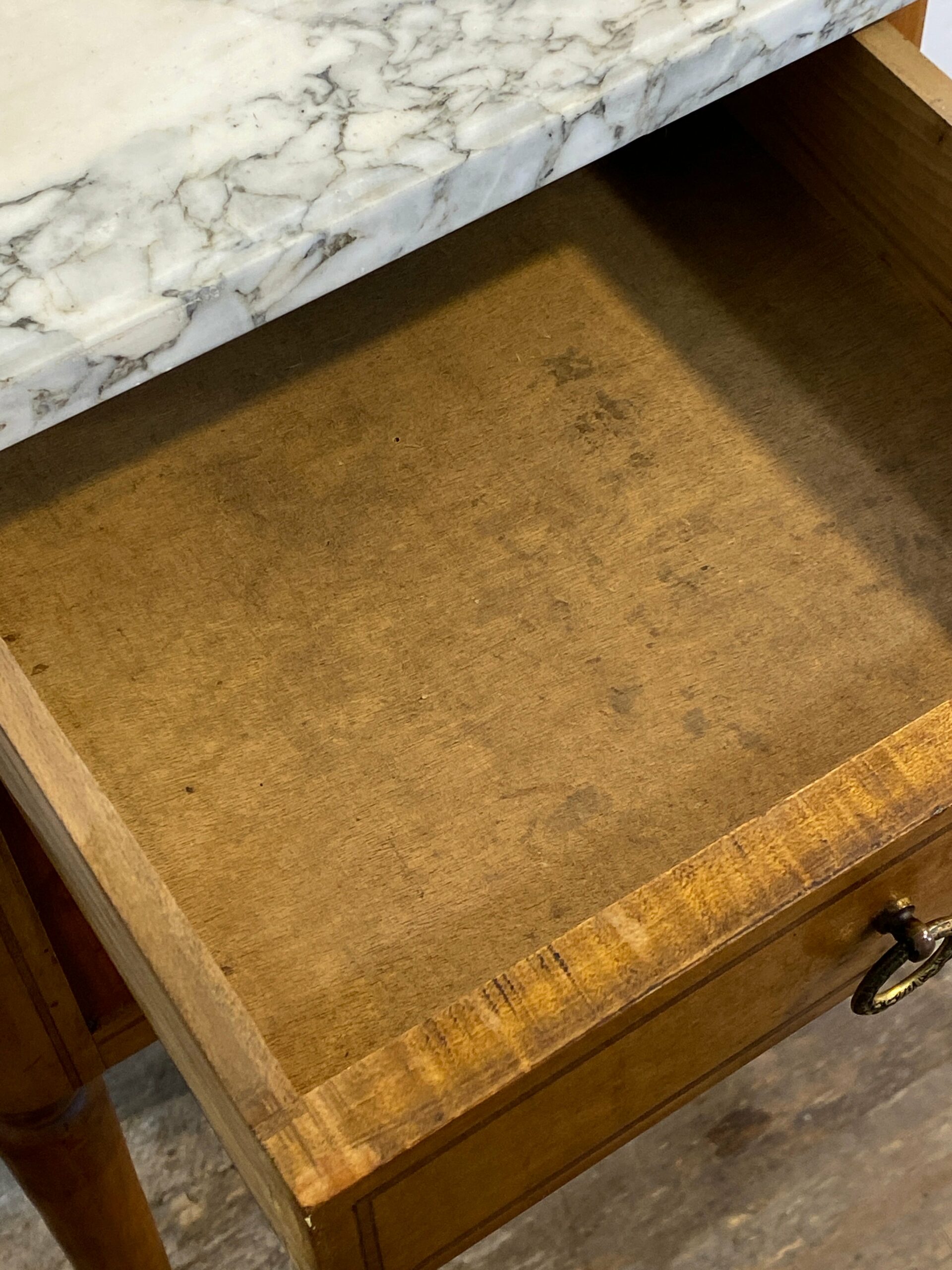 Antique Louis XVI-Style Marble-Top Nightstand with Marquetry - Image 12