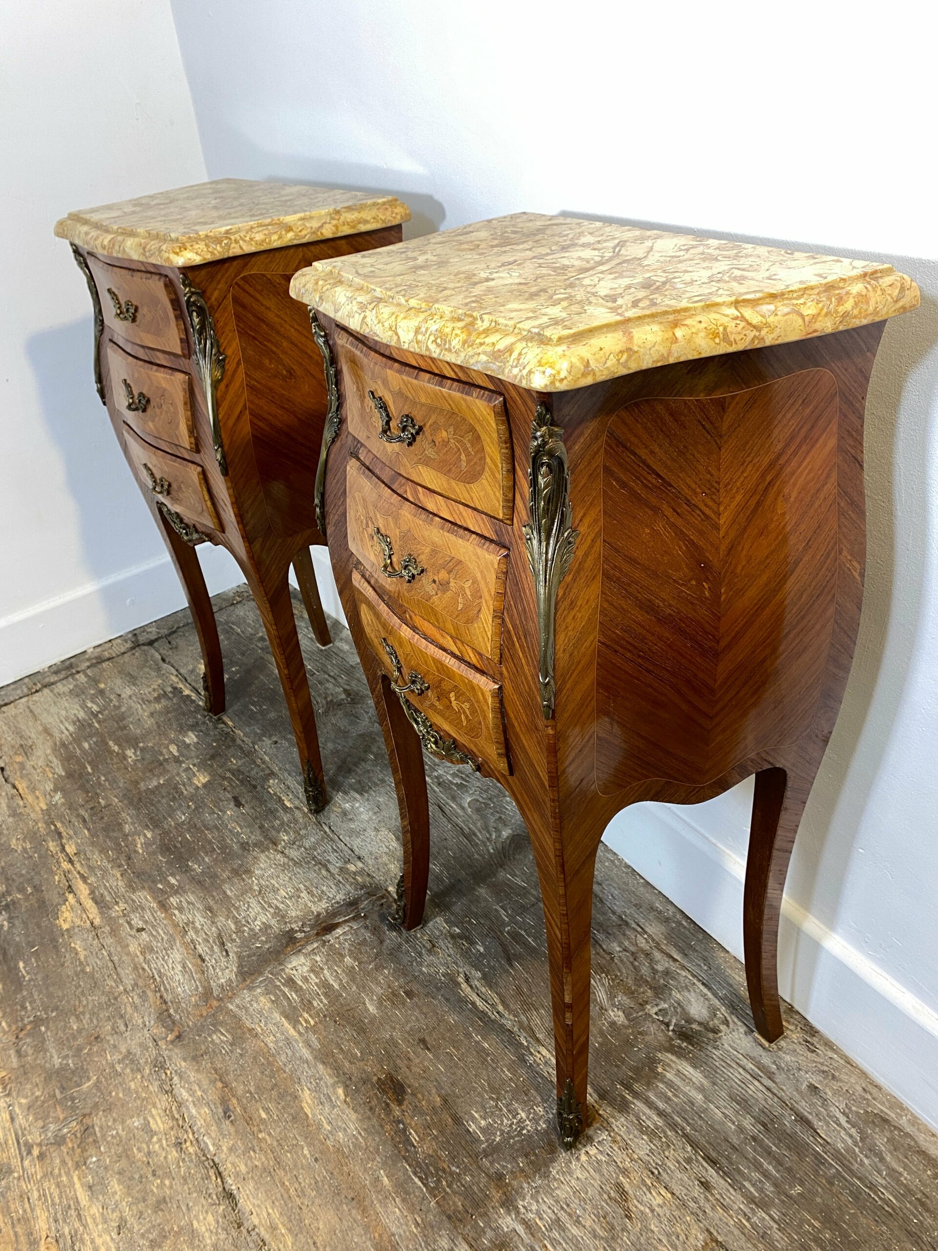 Pair of Louis XV-Style Bedside Cabinets with Marble Tops – Mid-20th Century - Image 2