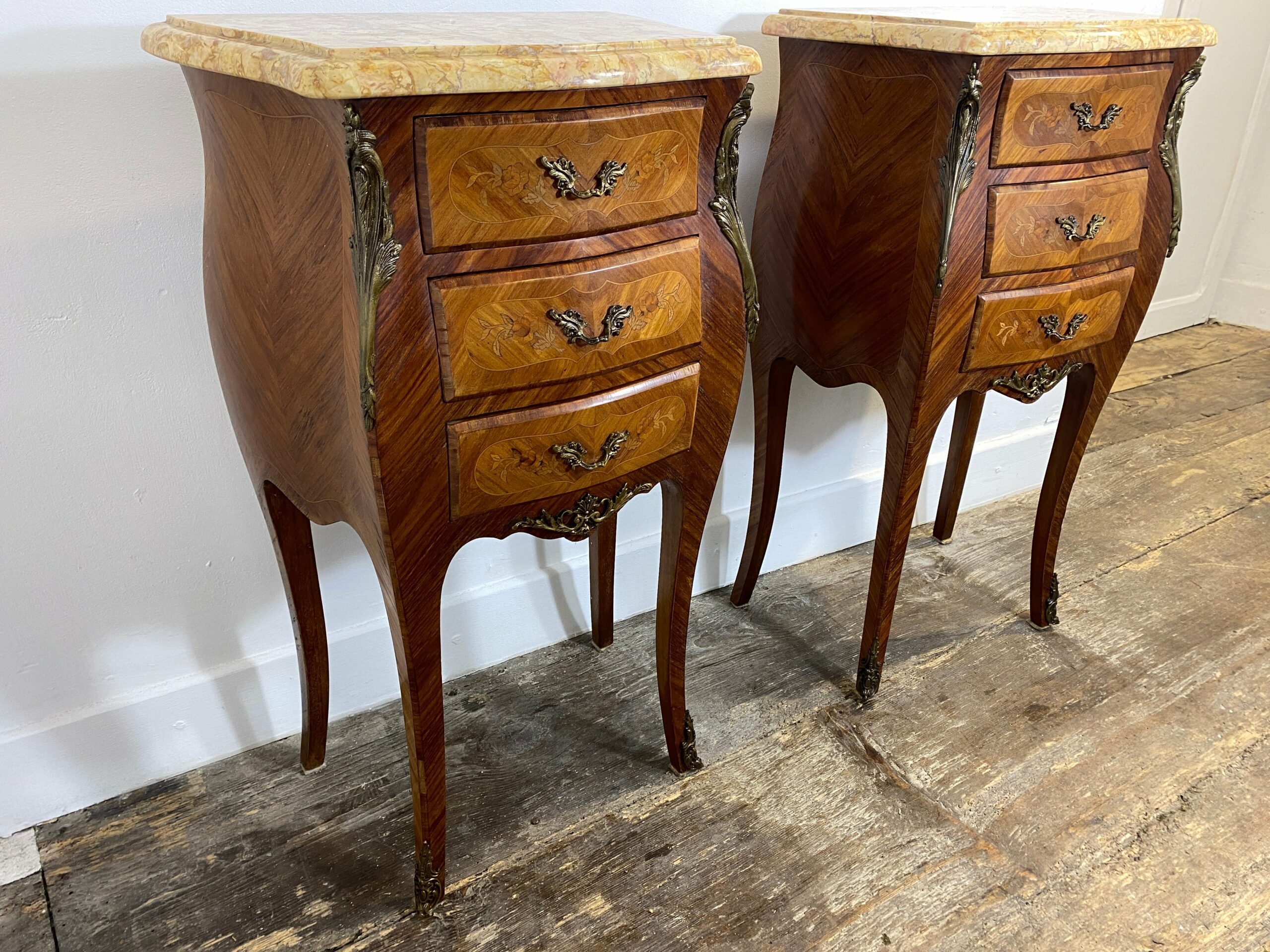 Pair of Louis XV-Style Bedside Cabinets with Marble Tops – Mid-20th Century - Image 3