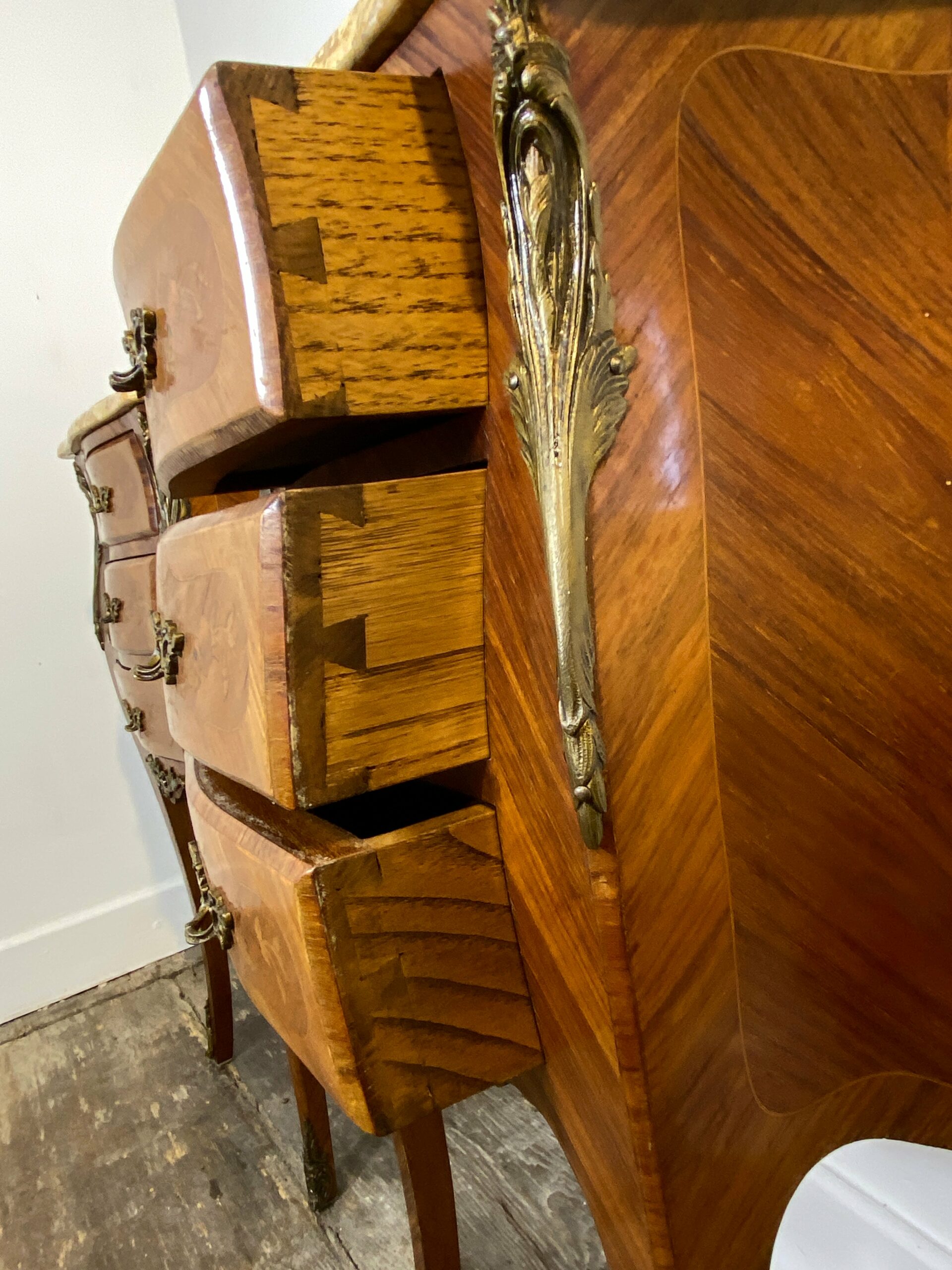 Pair of Louis XV-Style Bedside Cabinets with Marble Tops – Mid-20th Century - Image 11