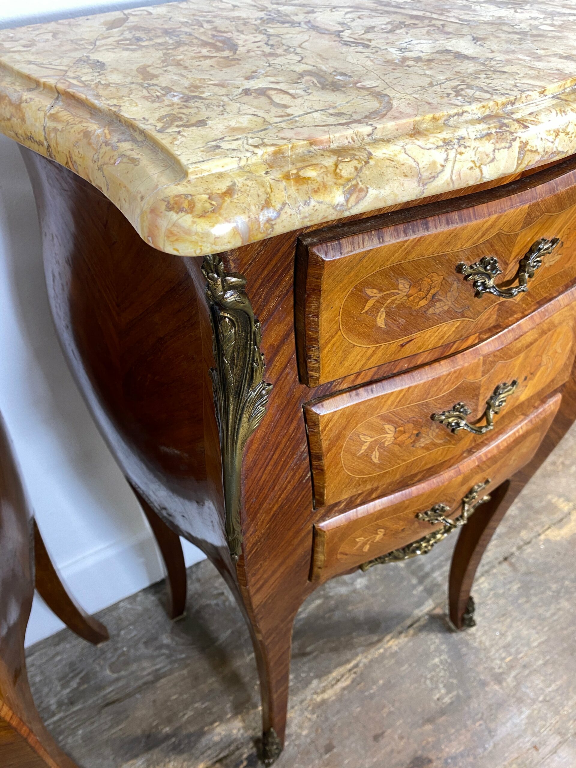 Pair of Louis XV-Style Bedside Cabinets with Marble Tops – Mid-20th Century - Image 18