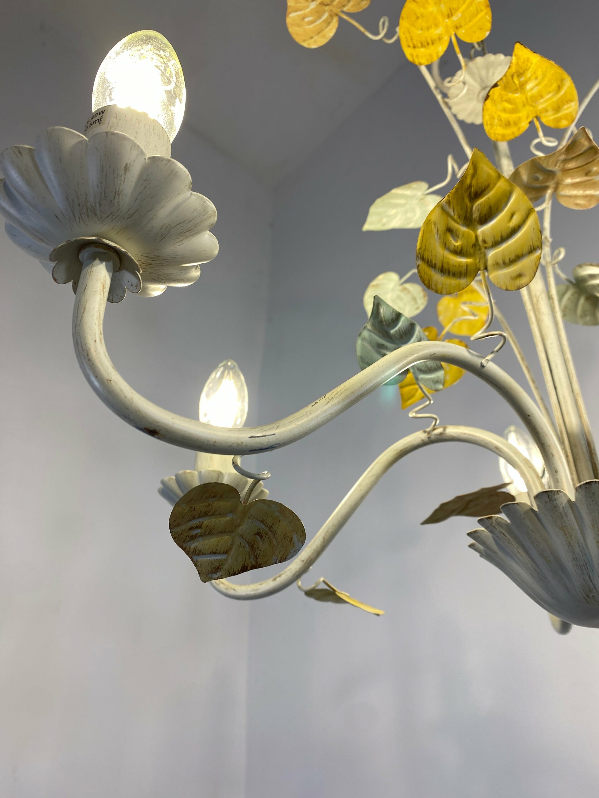 Vintage French Toleware Chandelier 5-Light Floral Leaf Shabby Chic Lighting - Image 3