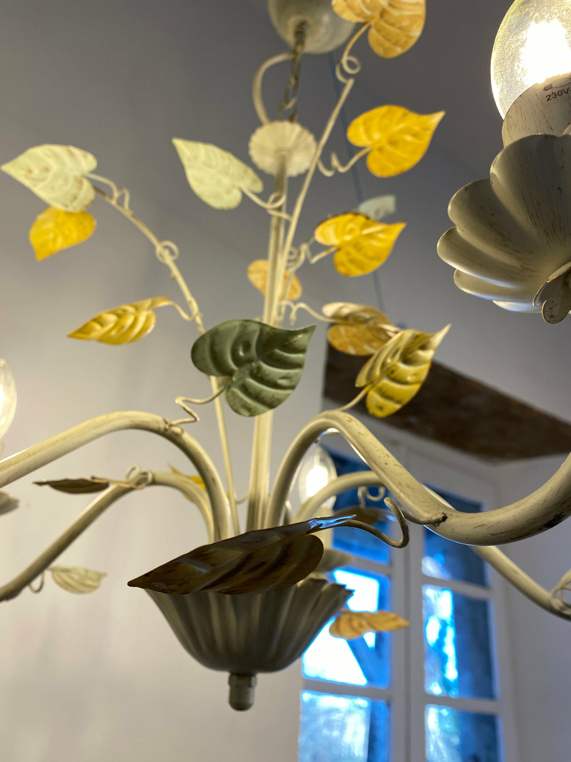 Vintage French Toleware Chandelier 5-Light Floral Leaf Shabby Chic Lighting - Image 8