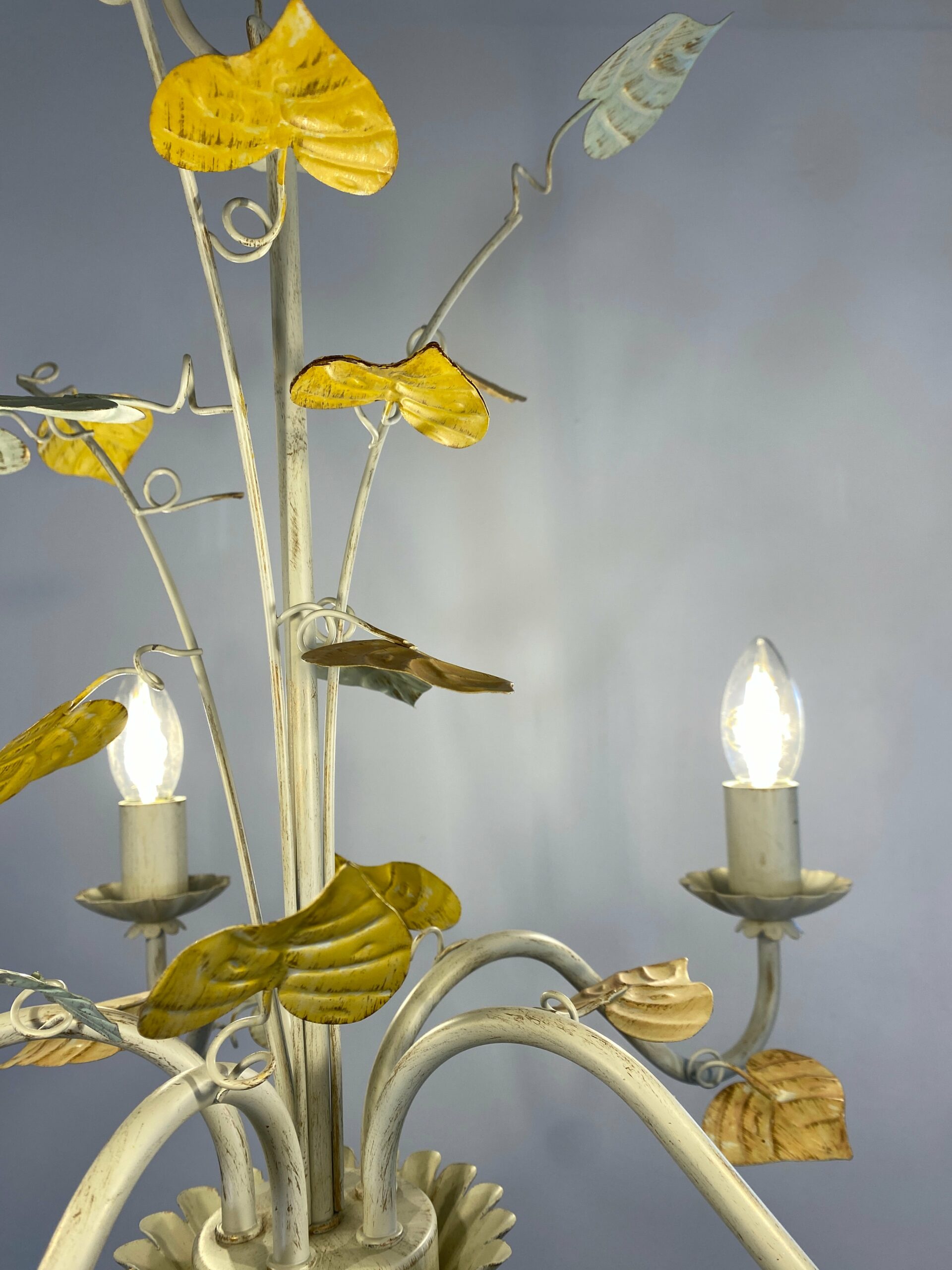Vintage French Toleware Chandelier 5-Light Floral Leaf Shabby Chic Lighting - Image 9