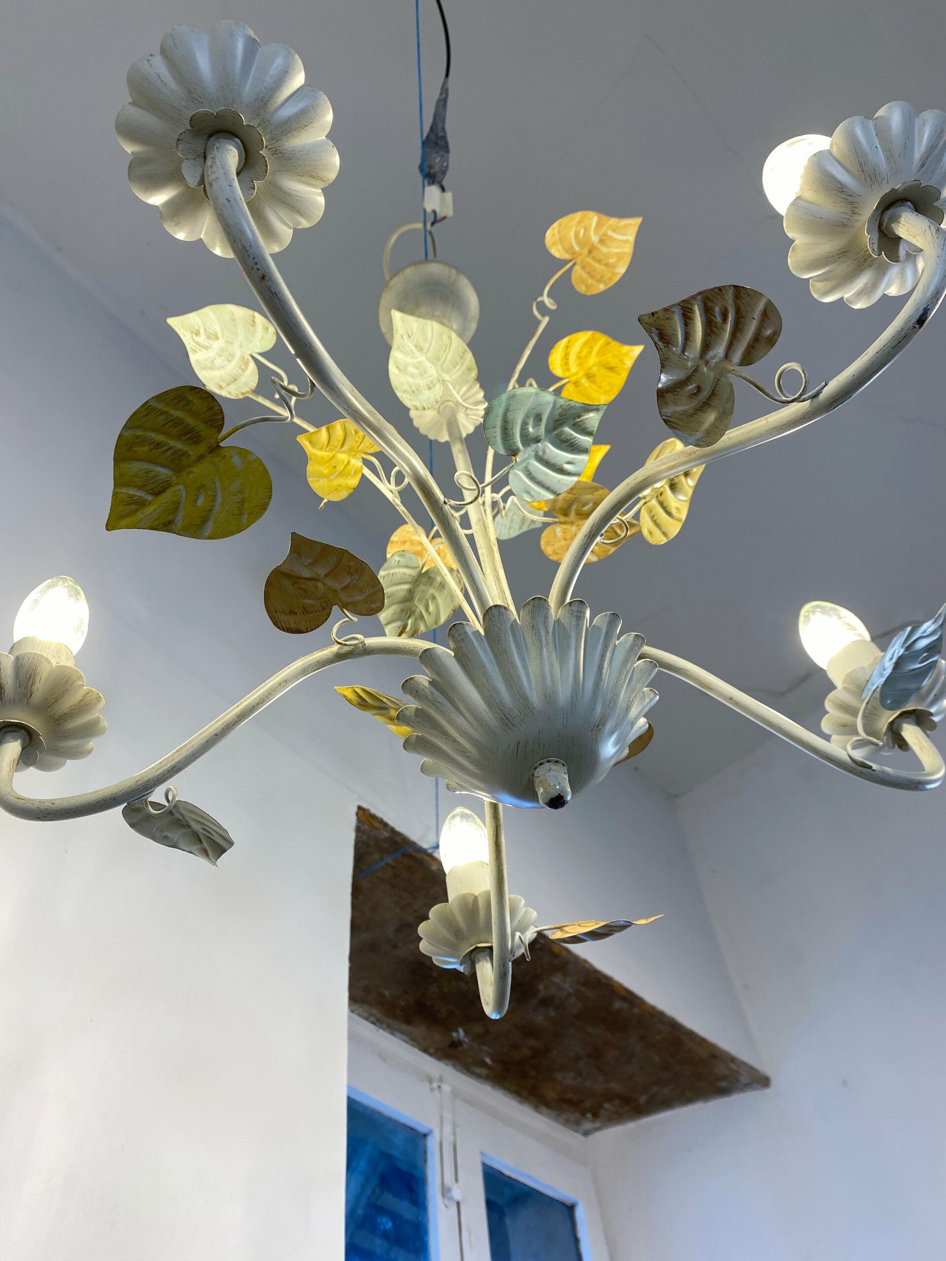 Vintage French Toleware Chandelier 5-Light Floral Leaf Shabby Chic Lighting - Image 10