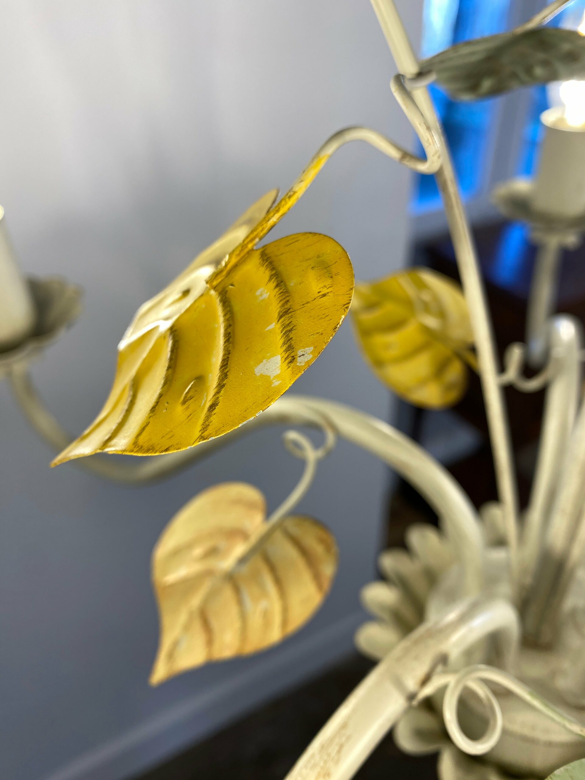 Vintage French Toleware Chandelier 5-Light Floral Leaf Shabby Chic Lighting - Image 11