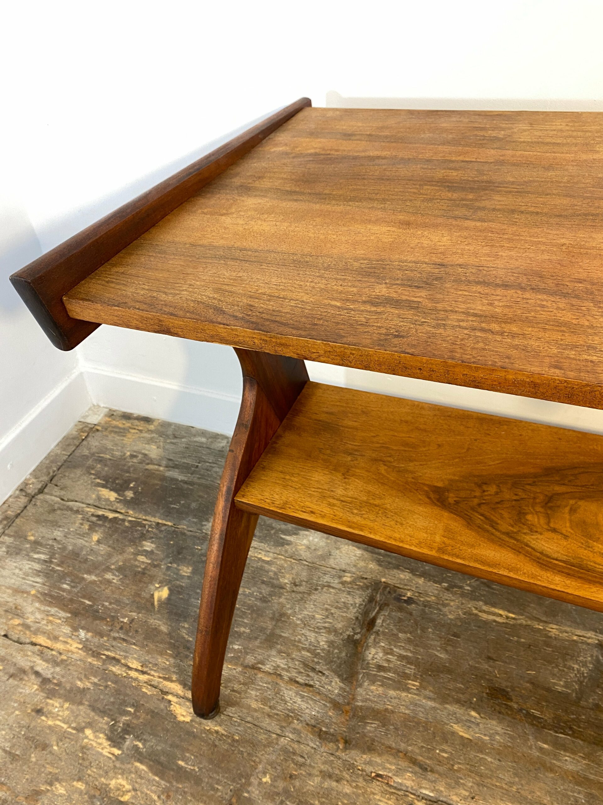 Vintage 1950s Mid-Century Modern Side Table on Casters – Sculptural Solid Wood Design - Image 2