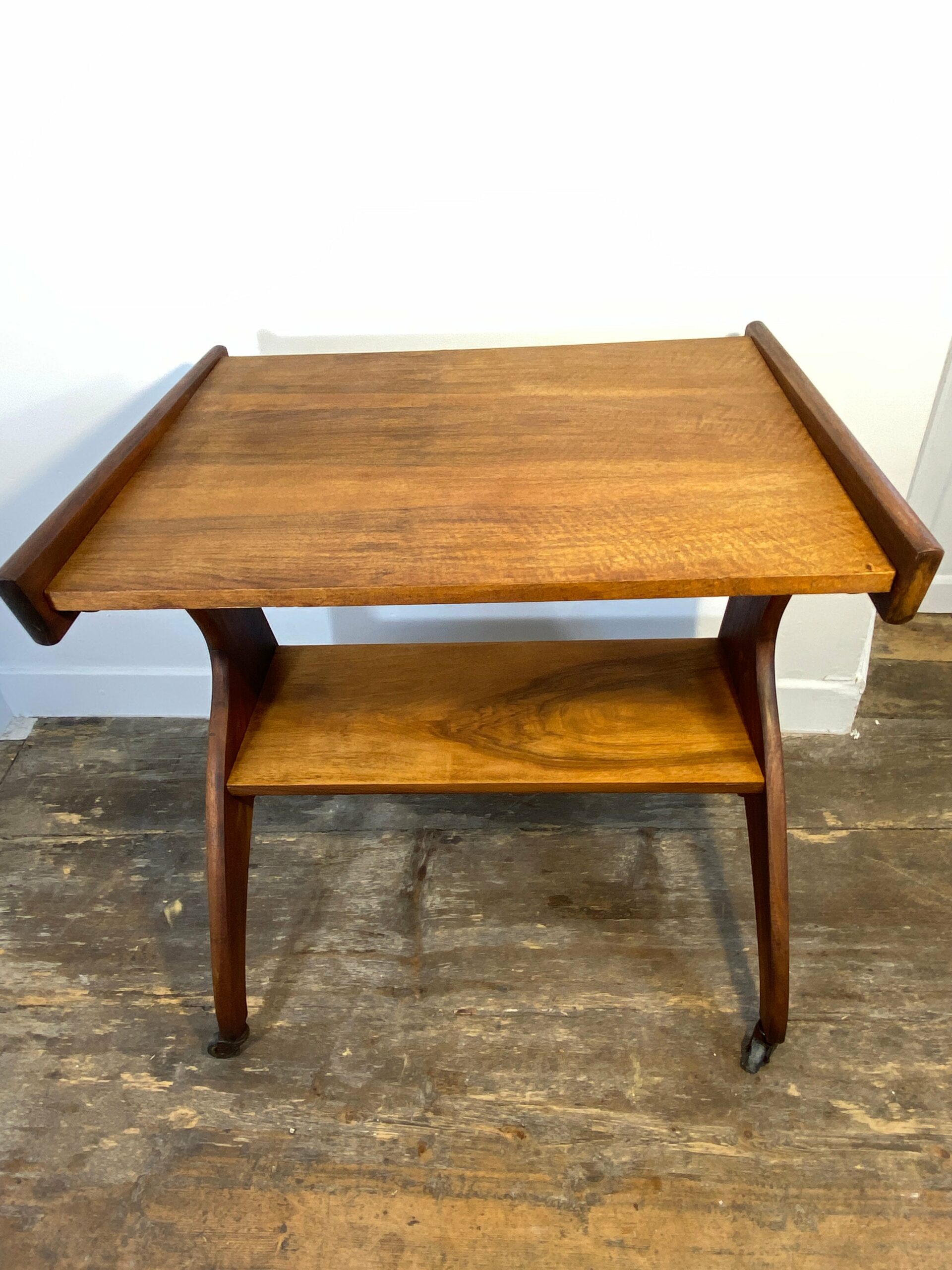 Vintage 1950s Mid-Century Modern Side Table on Casters – Sculptural Solid Wood Design - Image 10
